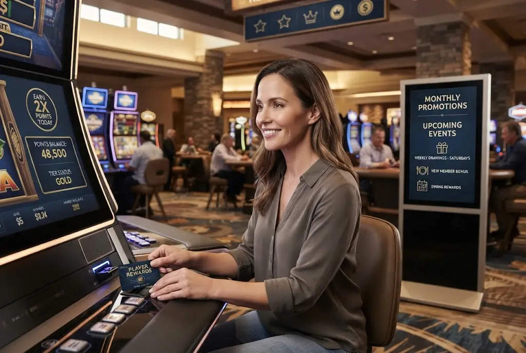 Casino rewards card and promotional displays representing Barona Casino promotions