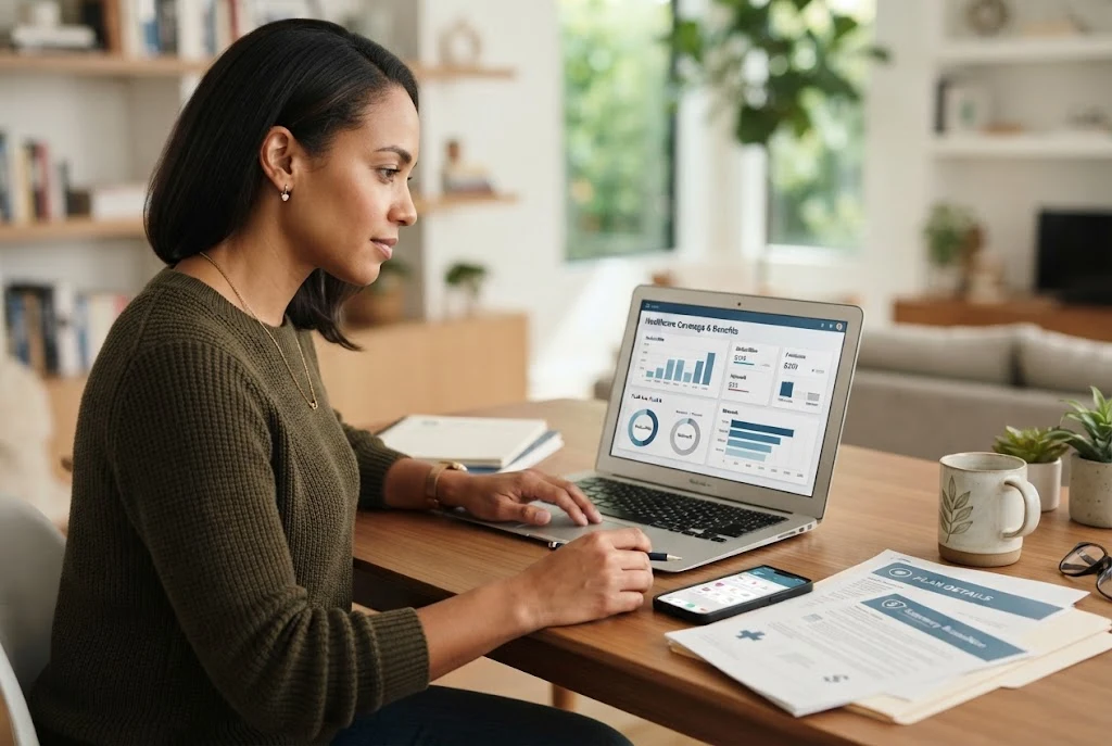 Consumer reviewing health insurance coverage and policy options