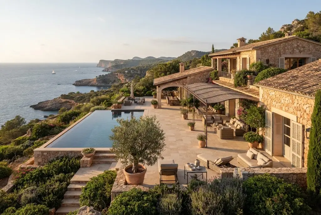 Luxury Mediterranean villa overlooking the Mallorca coastline