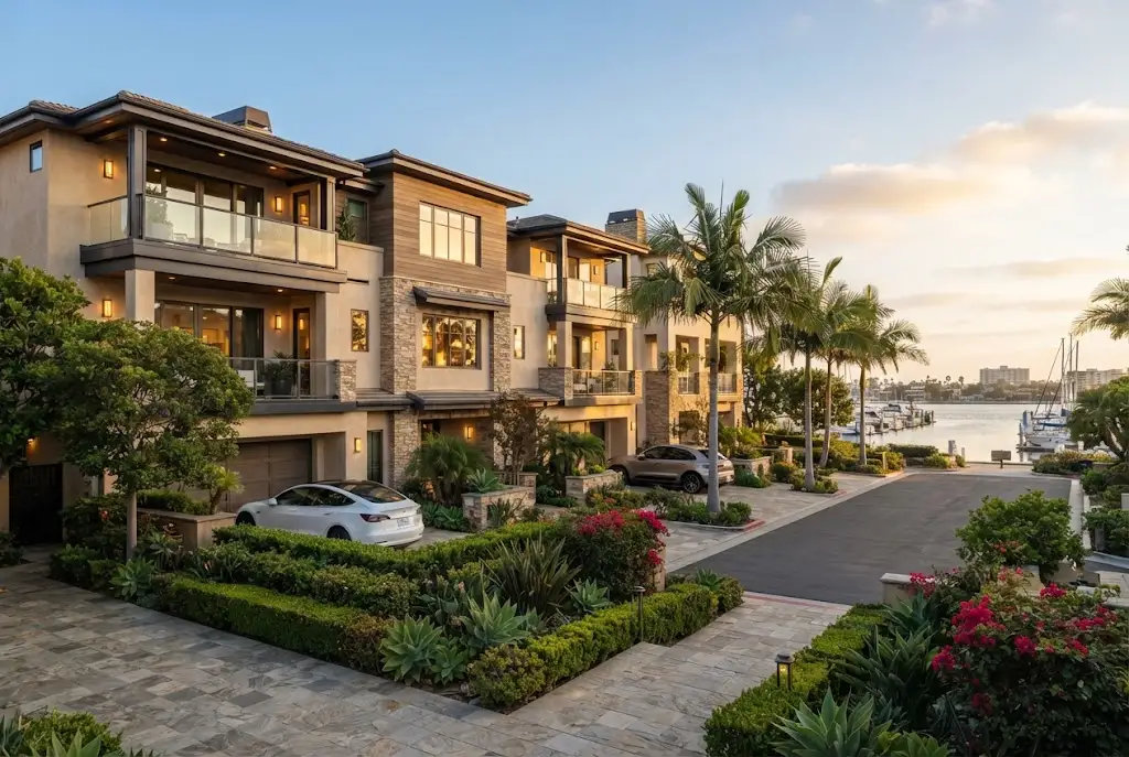 Upscale coastal residential property setting in Huntington Beach near Huntington Harbour
