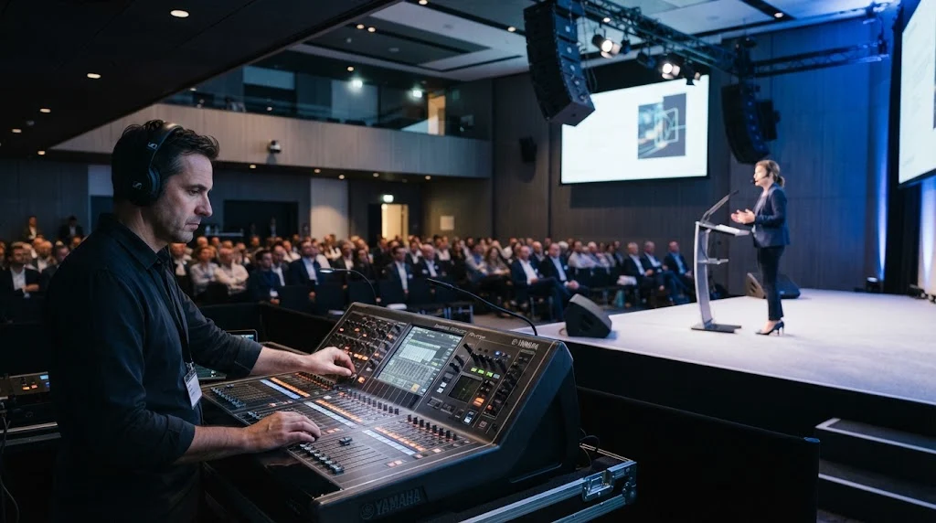 Professional Sound FX Entertainment audio setup at a modern business event