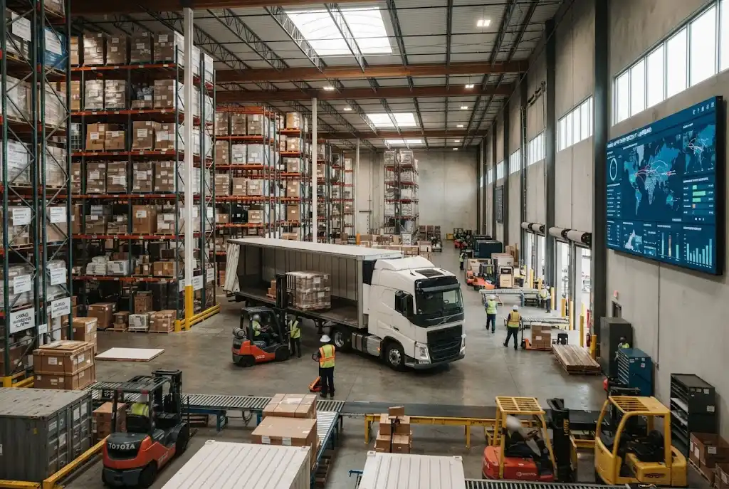 Modern logistics warehouse supporting global supply chain and freight operations